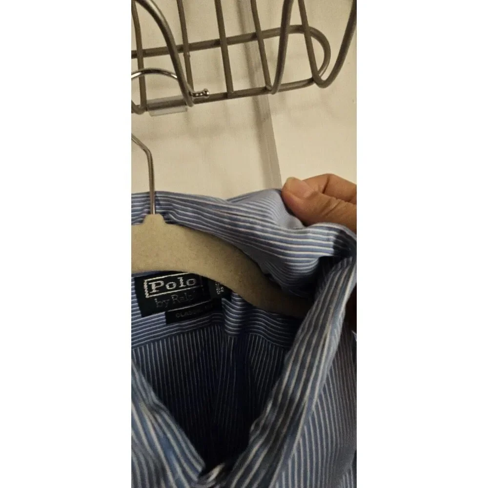 Polo‎ by Ralph Lauren CLASSIC FIT 32/33 blue white stripes button up shirt